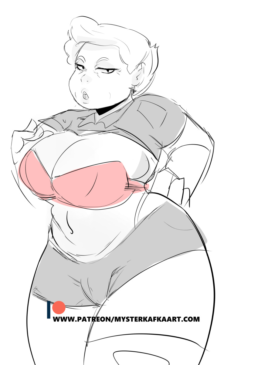 1girls barbara_miller bbw big_breasts bra breasts chubby chubby_female female female_only girthy kafka_art large_breasts lifting_shirt looking_at_viewer middle_aged milf mombod mysterkafka open_mouth short_hair short_shorts sketch solo steven_universe thick wrinkles