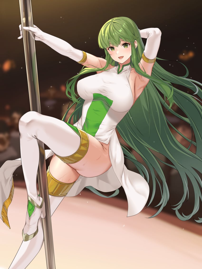 1girls amamimem armpits bare_thighs boots breasts commission dancing elbow_gloves female female_focus fire_emblem fire_emblem_echoes:_shadows_of_valentia fire_emblem_heroes fuooooo gloves green_eyes green_hair high_heels highres large_breasts legs long_hair looking_at_viewer nintendo official_alternate_costume open_mouth palla_(falcon_knight)_(fire_emblem) palla_(fire_emblem) pole_dancing skeb_commission solo sweat thigh_boots thighs very_long_hair