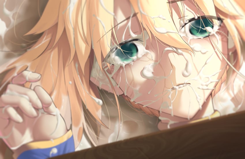 absurdres after_rape after_sex aqua_eyes artoria_pendragon_(fate) barefoot blonde_hair blush bondage breasts bukkake crying_cum crying_with_eyes_open cum cum_drip cum_in_eye cum_in_eyes cum_on_body cum_on_breasts cum_on_face fate/stay_night fate_(series) female has_bad_revision has_censored_revision highres looking_at_viewer md5_mismatch obabynight parted_lips possibly_dead resolution_mismatch restrained saber slave small_breasts solo