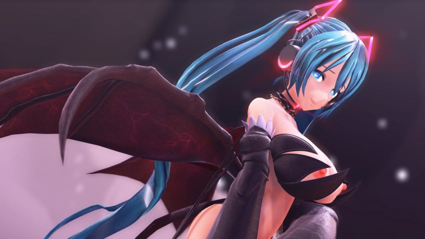 3d blue_eyes blue_hair demon_girl hatsune_miku large_breasts maroshoo mmd succubus vocaloid