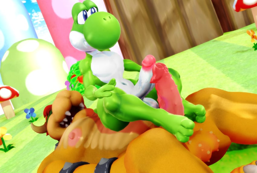 2boys 3_toes 3d 3d_(artwork) anthro balls barefoot bowser digital_media_(artwork) dinosaur feet foot_fetish foot_play footjob frottage gay genitals green_yoshi hi_res koopa male male/male male_only malicekira mario_(series) mmd muscular muscular_male nintendo nude penis protagonistsub_antagonistdom reptile scalie sex spiked_balls spiked_penis spikes spikes_(anatomy) super_mario_bros. toes video_games yoshi