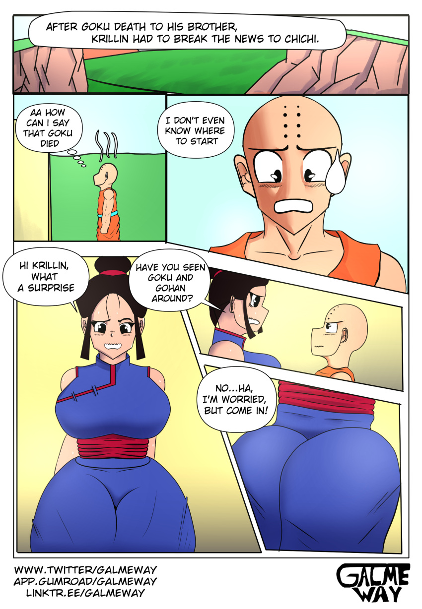 big_ass big_breasts big_thighs chichi clothing color comic comic_page dialogue dragon_ball dragon_ball_z english_text galme-way krillin kuririn tagme