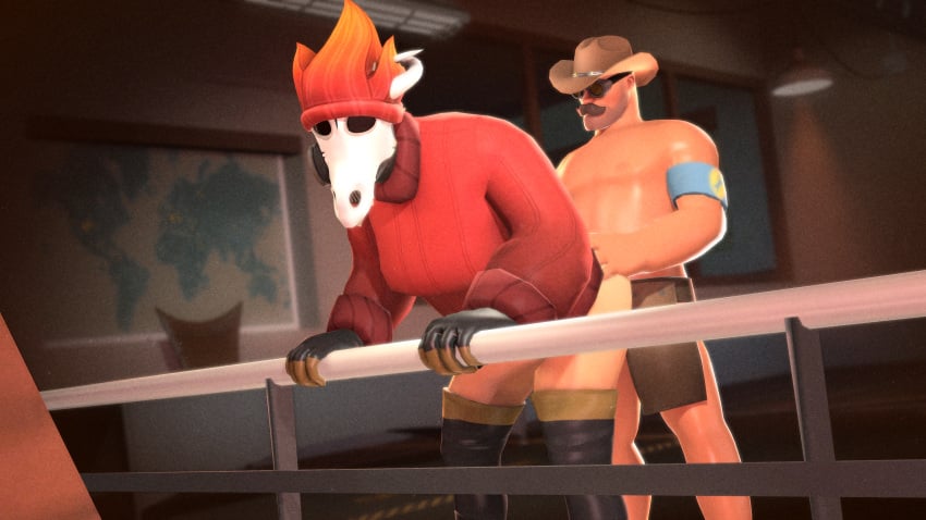 2fort doggy_style engineer engineer_(team_fortress_2) female fempyro male marksdv pyro pyro_(team_fortress_2) smaller_male sweater team_fortress_2