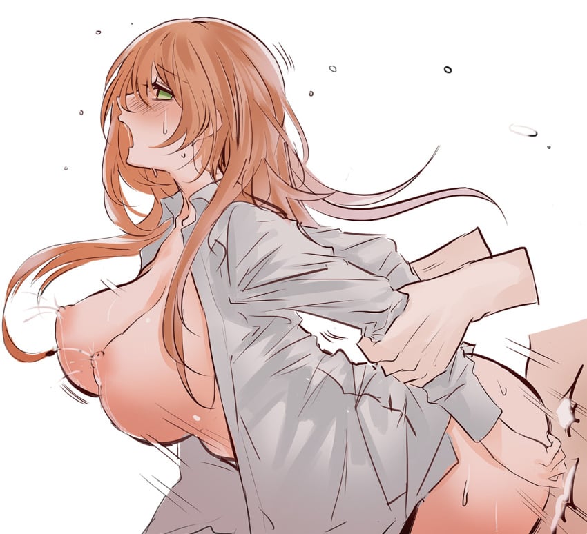 female girls'_frontline grabbing_from_behind open_shirt springfield_(girls'_frontline) untied_hair