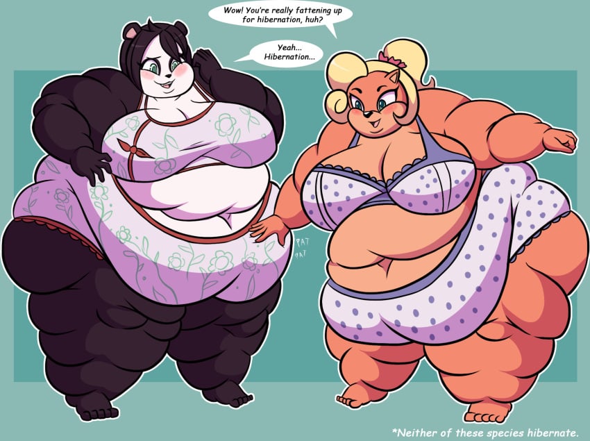 activision anthro bandicoot barefoot belly bra breasts clothed clothing coco_bandicoot crash_(series) crash_team_racing_(series) crash_team_racing_nitro-fueled duo feet female female/female fur giant_panda hi_res mammal marsupial morbidly_obese morbidly_obese_female obese obese_female overweight overweight_female panties roxas617 text underwear ursid video_games yaya_panda