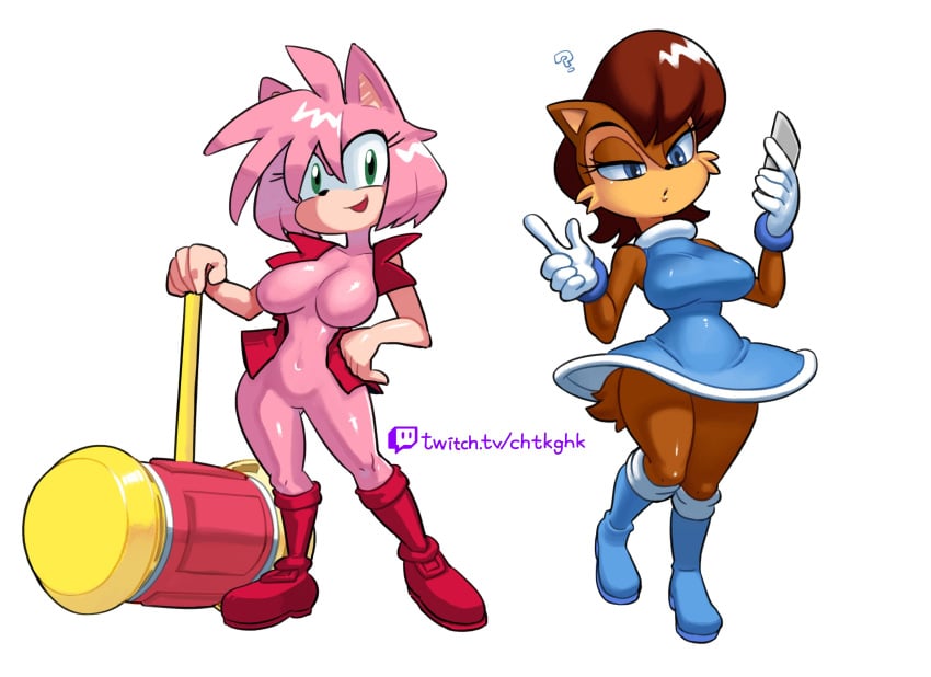 2022 2girls ? absurd_res amy_rose amy_rose_(cosplay) animal_ears anthro anthro_only archie_comics artist_name ass_visible_through_thighs bare_arms bare_shoulders big_breasts blue_dress blue_eyes boots breasts brown_body brown_fur brown_hair casual chipmunk clothing cosplay costume_switch dress exposed_torso eyelashes eyeliner featureless_crotch female female/female female_only footwear full_body fur furry furry_only gloves green_eyes half-closed_eyes hammer hand_on_hip handwear hedgehog hi_res highres holding_phone humanoid jacket large_breasts looking_at_phone looking_at_viewer makeup medium_hair minus8 multiple_girls navel no_humans no_nipples open_clothes open_jacket open_mouth outerwear phone piko_piko_hammer pink_fur pink_hair pose raised_leg sally_acorn sally_acorn_(cosplay) sega short_hair simple_background sleeveless sleeveless_dress smartphone smile snout sonic_(series) sonic_the_hedgehog_(series) tail thick_thighs thighs tight_clothing url watermark weapon white_background white_gloves wide_hips