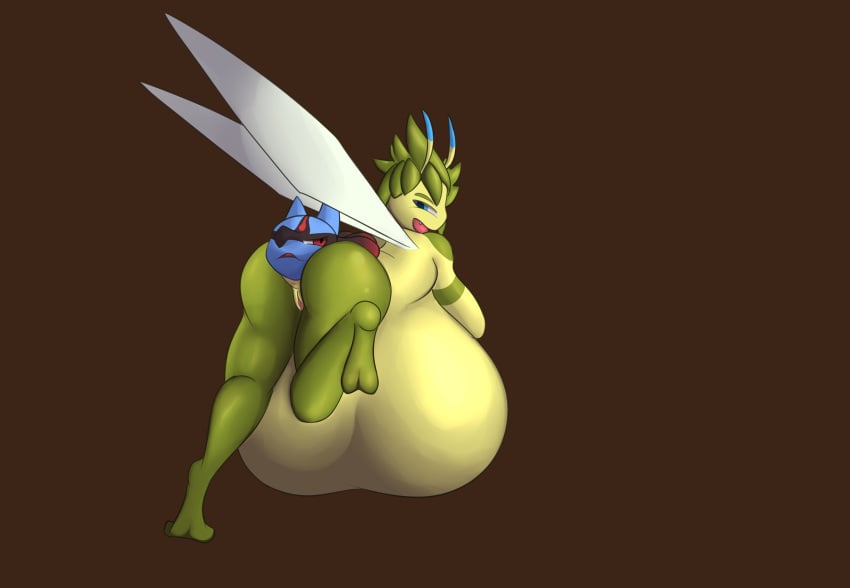 absurd_res anal anal_vore anthro anus ass celebi female generation_2_pokemon generation_4_pokemon hi_res leafysnivy legendary_pokemon lucario male nintendo pokemon pokemon_(species) presenting stomach_bulge video_games vore