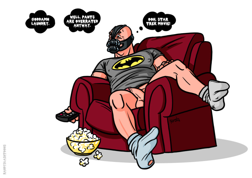 1male bald balls bane bara batman_(series) couch dc dc_comics male male_only mask masked muscles muscular pantsless penis randyslashtoons socks solo solo_male spread_legs the_dark_knight_rises tom_hardy