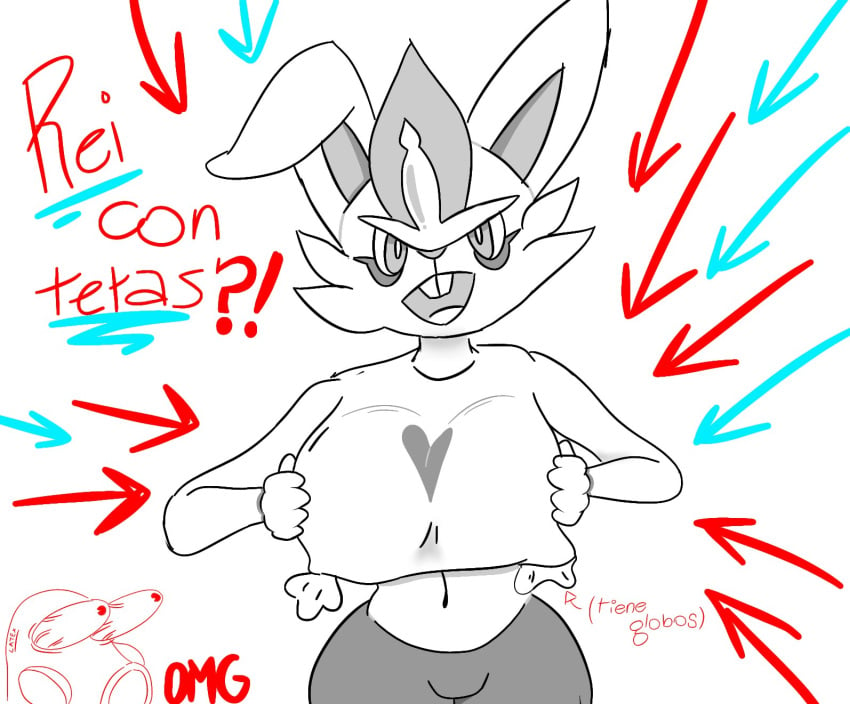 anthro ballons cinderace fake_breasts furry looking_at_viewer meme open_mouth pokemon pokemon_ss rabbit reichikitafan01 rextoon4 shirt surprised