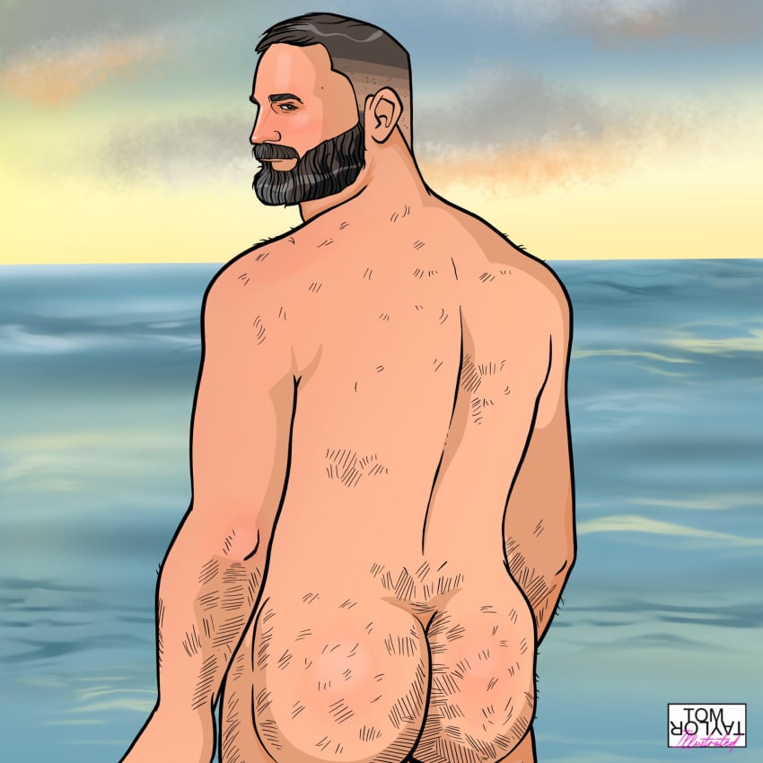 ass ass beach daddy dilf hairy looking_at_viewer looking_back male male_only muscles muscular muscular_male onlyfans_model real_person seattle_dad tom_taylor_illustrated