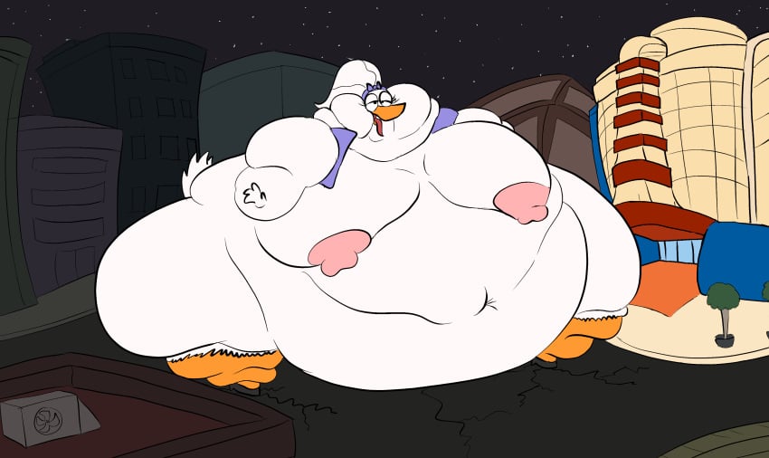 avian beak daisy_duck disney fat female gatorbunz giantess house_of_mouse large_breasts nipples obese overweight soft_feathers solo ssbbw vest white_feathers