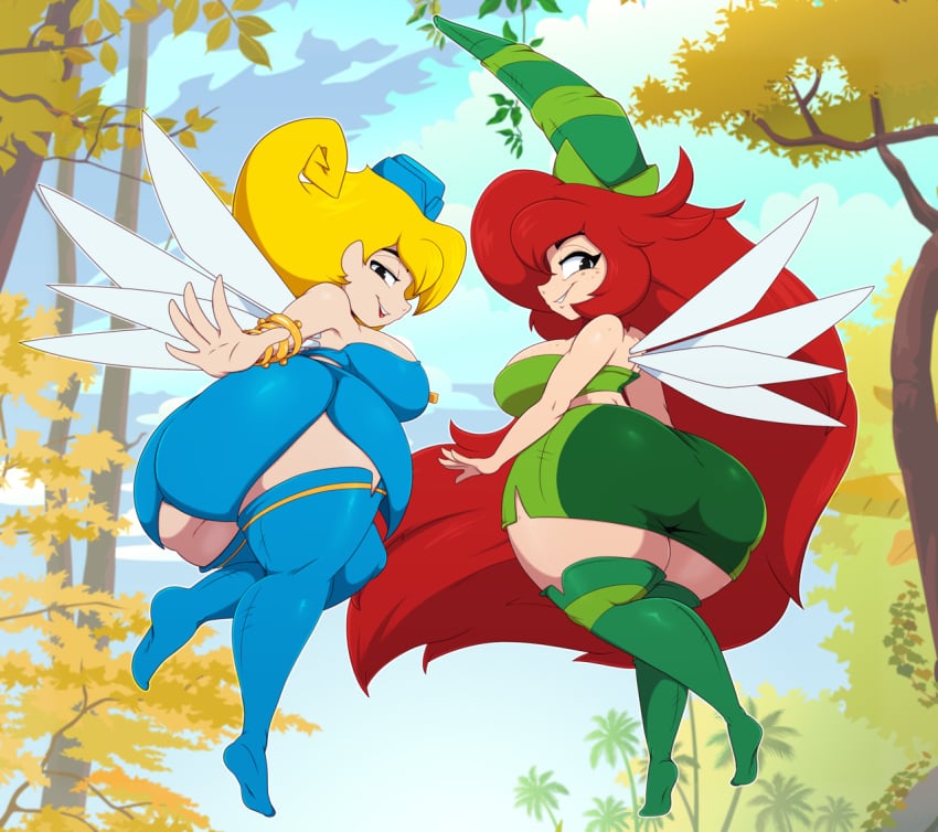 2girls ass ass_in_dress betilla_(rayman) big_ass big_breasts bigdon1992 blonde_hair bottom_heavy breasts bubble_ass bubble_butt clothing duo fairy female hair horny horny_female legwear looking_at_viewer looking_back looking_back_at_viewer milf not_furry nymph_(rayman) rayman_(series) seductive seductive_look seductive_smile shortstack thick_thighs thighhighs ubisoft video_games wendy_weather_(rayman)