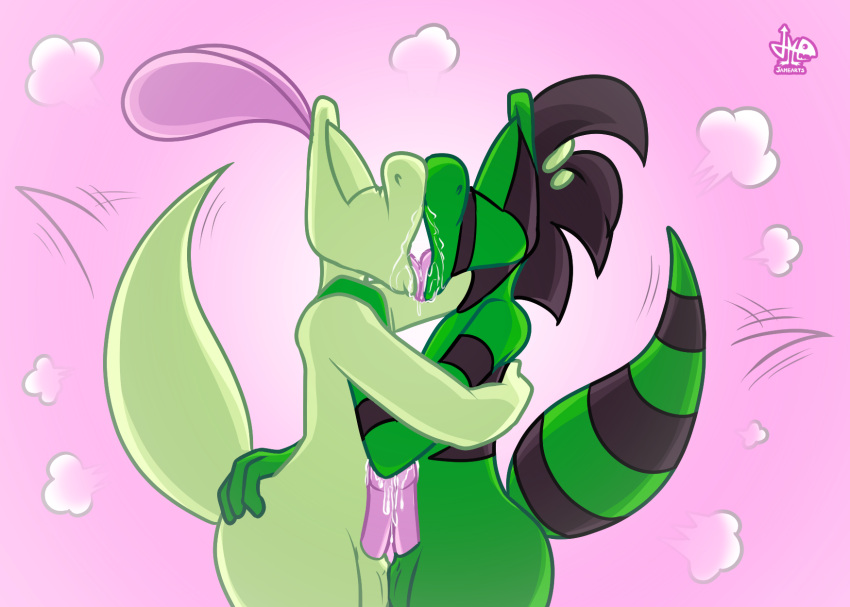 cameron_(skunkdude13) genitals hi_res jamearts jimmy_(jamearts) kissing lizard male male/male nude penis reptile scalie