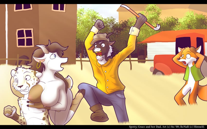 anthro bad_teeth canine cheetah crowbar feline female fox fur furry goat grace_(spotty_the_cheetah) house interspecies running spotty_the_cheetah stealing tagme thief tractor wallpaper