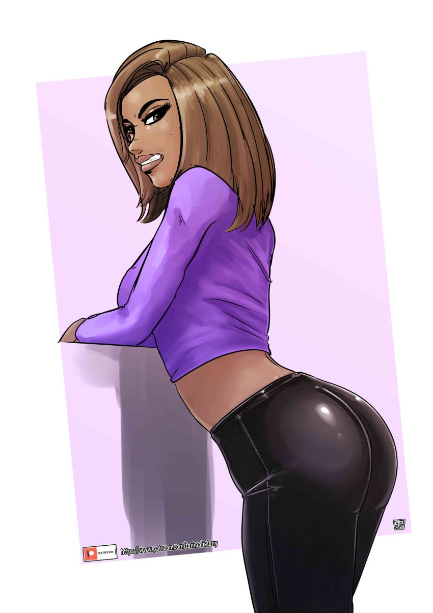 1girls absurd_res brown_eyes clothed_female crop_top grand_theft_auto large_ass latina leggings looking_at_viewer medium_breasts oc shoulder_length_hair solo solo_female tagme tonibabelony