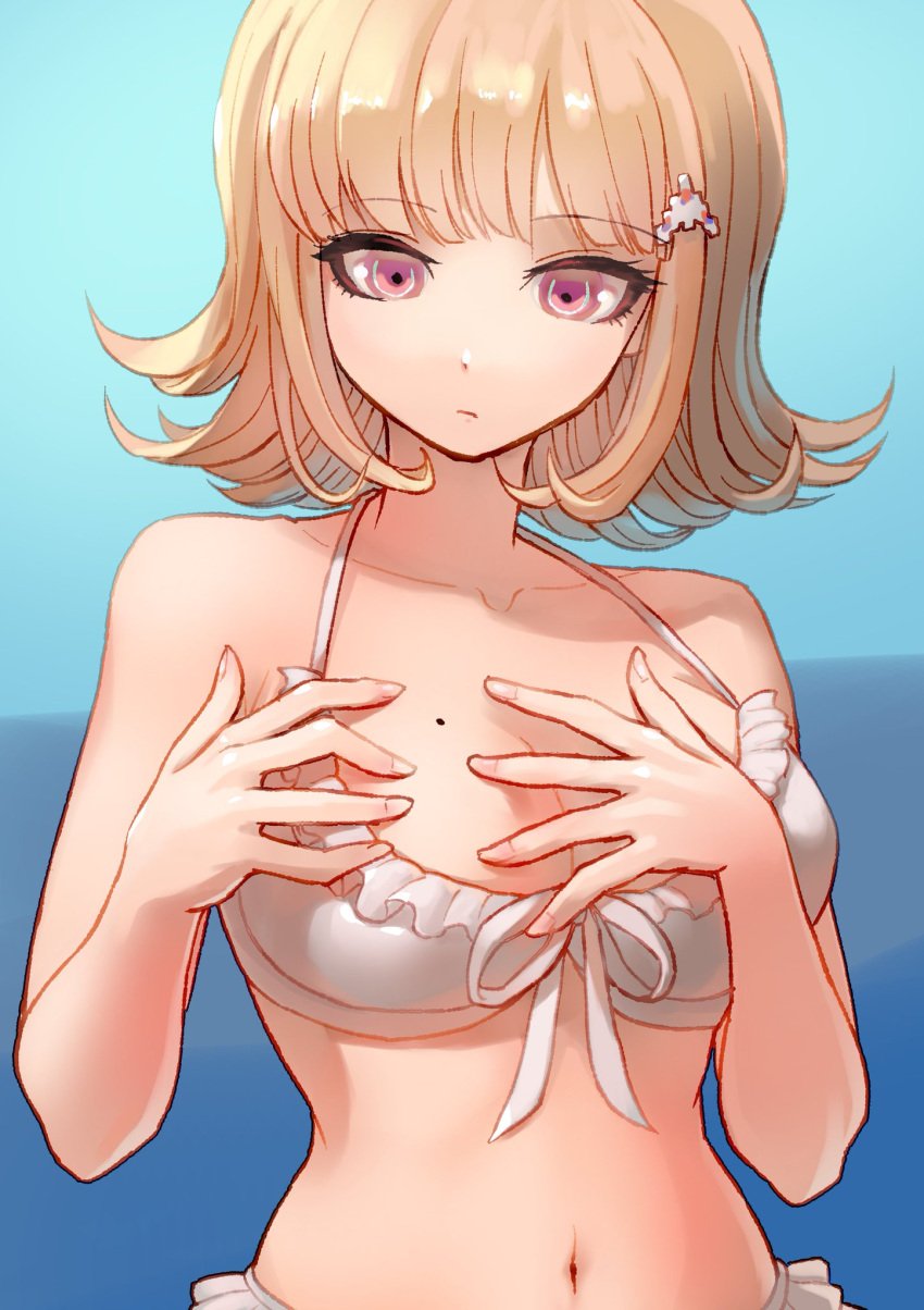 beach bikini bikini_bottom bikini_top breasts danganronpa danganronpa_2:_goodbye_despair female_only mole mole_on_breast nanami_chiaki straight_hair super_danganronpa_2 tsunemi_aosa