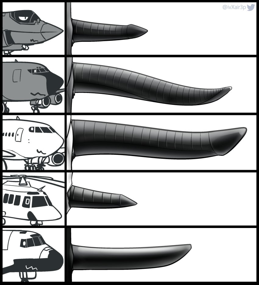 absurd_res aircraft airplane blush dire_aircraft dire_machine dire_vehicle genitals group hi_res ivxair3p jet living_aircraft living_machine living_vehicle looking_pleasured machine male penile penis penis_size_chart penis_size_difference vehicle