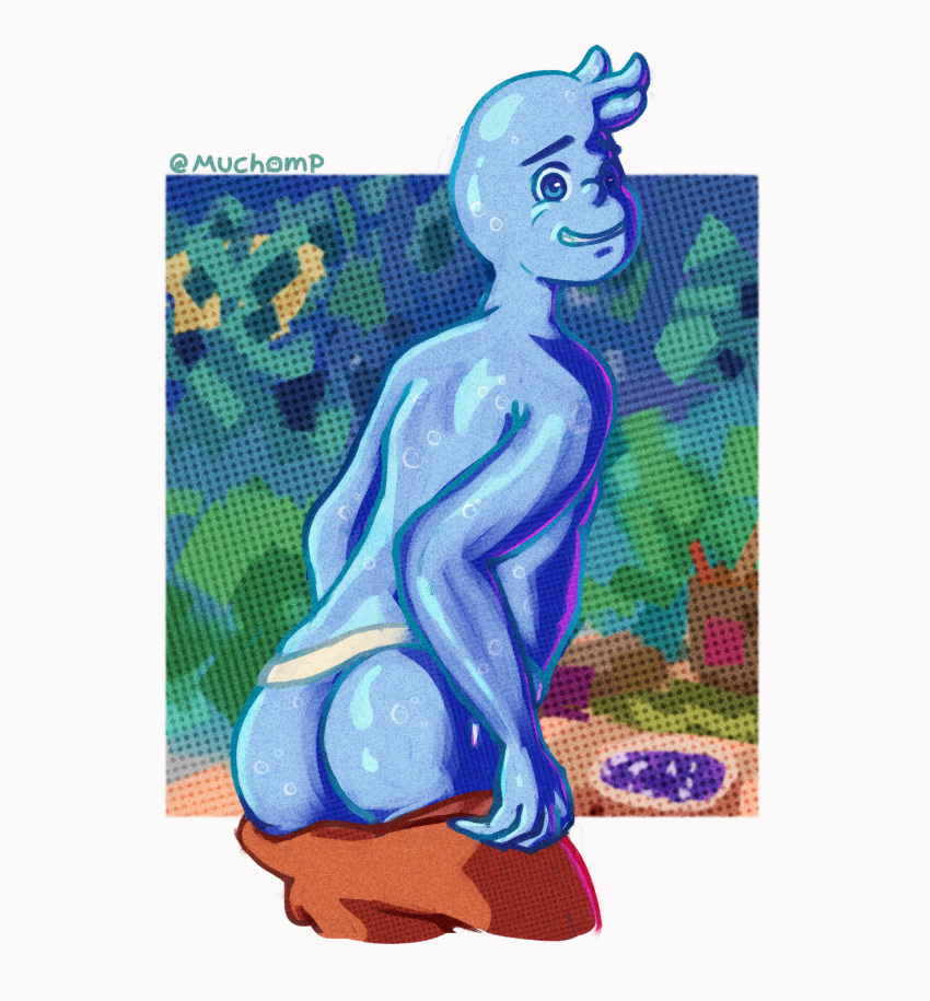 1boy ass ass_focus disney elemental elemental_(pixar) male male_only mooning muchomp pants_down pixar solo solo_male wade_ripple water wet