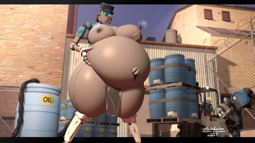 1girls belly_button female female_only fembot femscout femscout_(alt_design) femscout_(robot) hose hose_bulge hose_in_butt hose_inflation inflation leaking obese_female oil robot robot_girl self_upload sirsaltshaker source_filmmaker team_fortress_2 tube vhite9 weight_gain