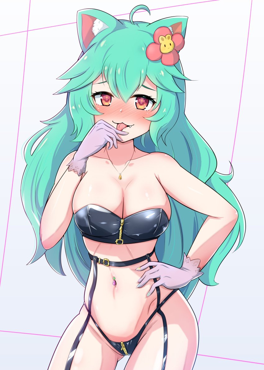 1girls 2d bra breasts cat_ears catgirl commission cthuluvt drawing female female_only finger_licking gloves green_hair half-dressed horny horny_female human humanoid indie_virtual_youtuber light-skinned_female light_skin looking_at_another looking_at_viewer multicolored_eyes outside pale-skinned_female pale_skin rosedoodle_(vtuber) solo tagme tongue_out virtual_youtuber vrchat vrchat_avatar vtuber