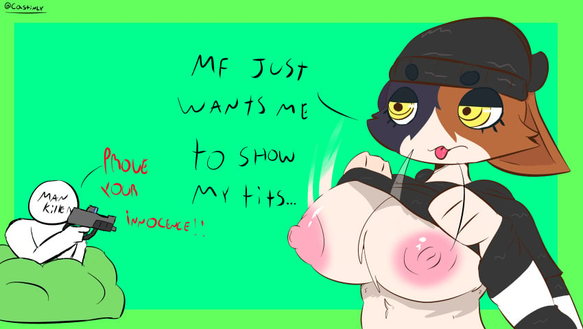 anon anthro big_areola big_breasts castinly exposed_breasts feline female female_focus fortnite furry huge_breasts meow_skulls_(fortnite) nipples pink_nipples pulling_clothing revealing_breasts showing_breasts tomboy