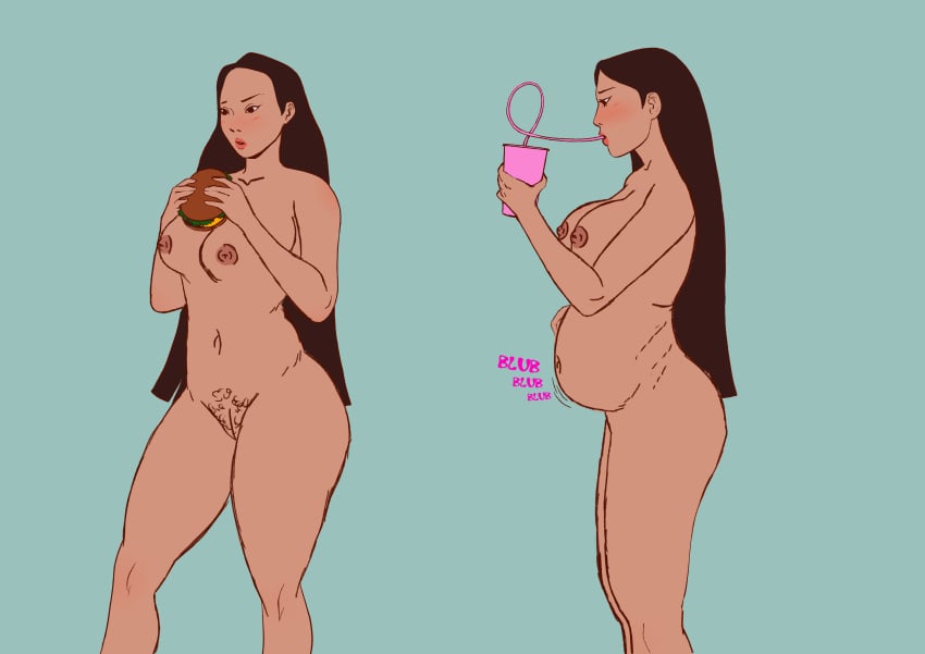 1girls 2022 belly_stuffing black_hair bloated bloated_belly breasts dark-skinned_female dark_skin disney disney_princess eating edit fatpandabutt female food ggfgvmhdhd native_american native_american_female nipples pocahontas pocahontas_(character) pubic_hair pussy stuffed stuffed_belly stuffing tagme