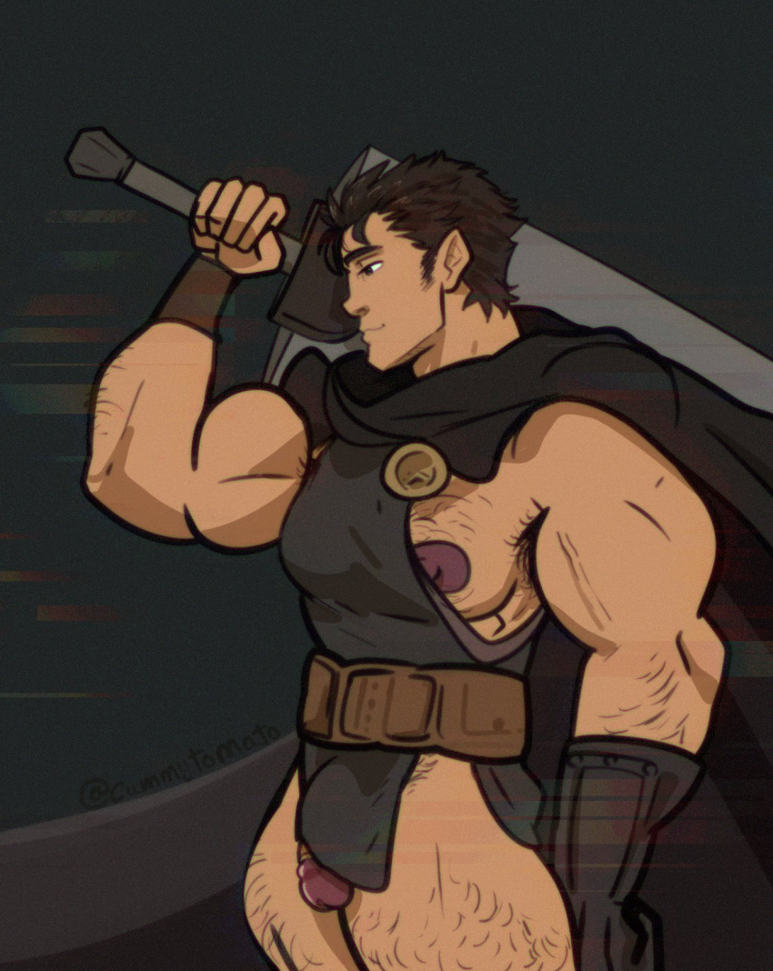 balls bara berserk big_balls big_penis cummytomato gay guts_(berserk) hairy male male_only muscles muscular penis penis_peek solo solo_male sword weapon weapon_over_shoulder