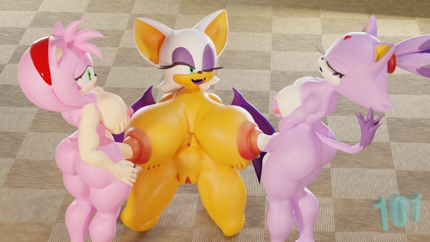 1girls 2futas 3d amy_rose ass bat_wings blaze_the_cat chiropteran domestic_cat eulipotyphlan felid feline felis female futanari gigantic_breasts hand_on_breast hands_under_breasts headband hedgehog huge_breasts kabalmystic mammal naked nipple_fucking nipple_penetration nipple_sex nude on_knees one_eye_closed onehundredandone penis_in_nipple pleasure_face pussy rouge_the_bat sonic_(series) standing standing_sex tail wings