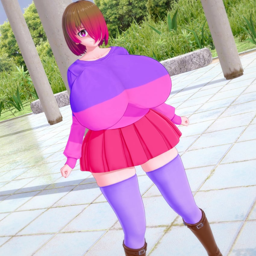 1girls 2022 3d albyon bete_noire brown_hair female_only gigantic_breasts glitchtale koikatsu pink_eyes pink_highlights tagme undertale undertale_(series) undertale_au undertale_fanfiction