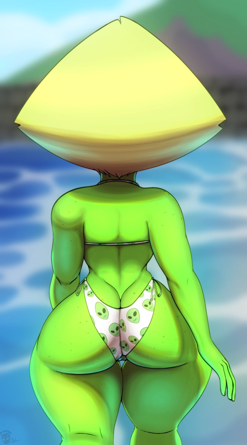 1girls alien alien_girl ass ass_cleavage ass_focus big_ass bikini bikini_bottom bikini_top blonde_hair bubble_butt butt_crack cartoon_network clothing dat_ass fat_ass female female_only freckles gem_(species) green_body green_skin huge_ass large_ass n-kosi n-kosi_(coloring) peridot_(steven_universe) rear_view skimpy solo solo_female steven_universe swimsuit thick_ass thick_thighs underwear wide_hips