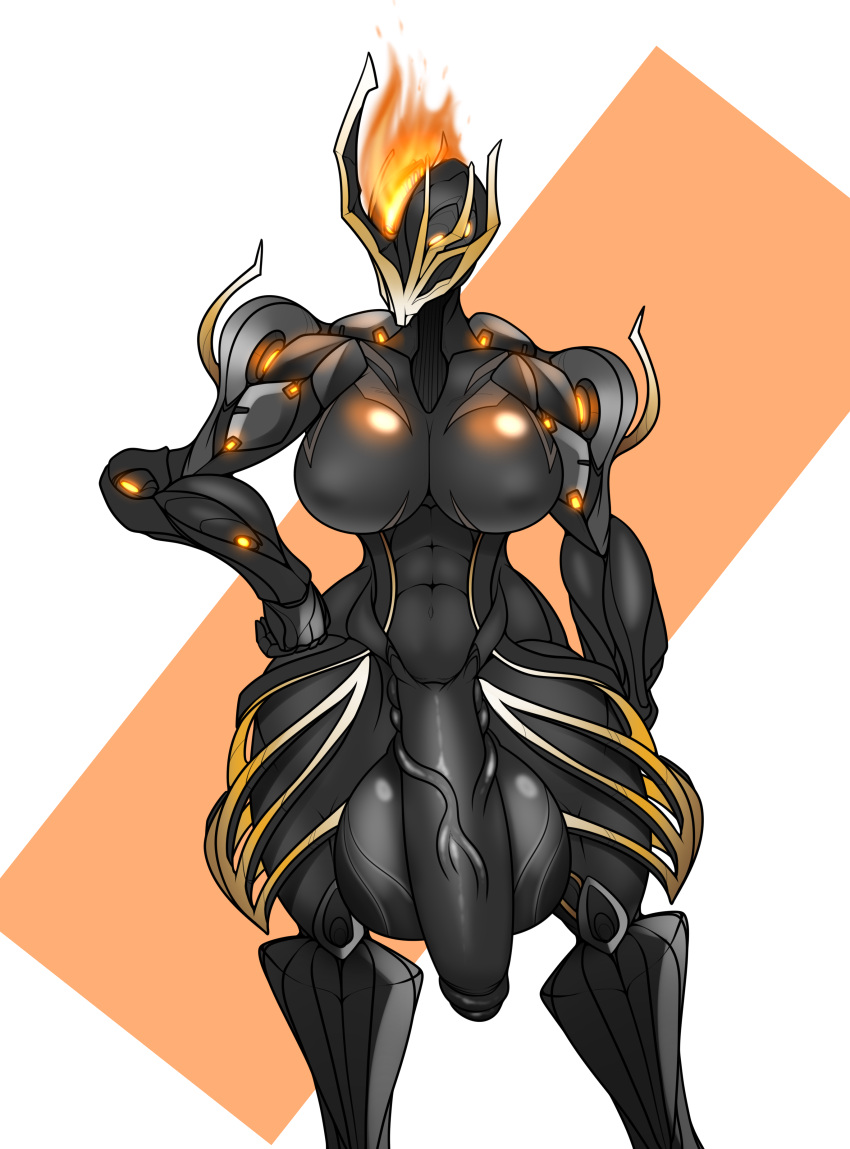 1futa balls big_balls big_breasts black_body breasts dickgirl ember_prime fire_hair flaccid futa_only futanari huge_balls huge_cock humanoid humanoid_penis lewdreaper penis solo solo_futa standing warframe wide_hips