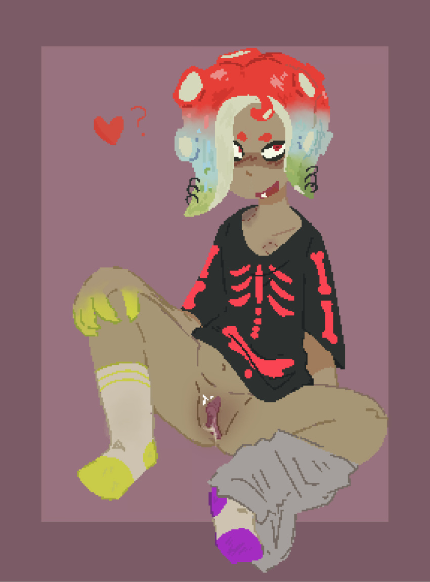 animal_humanoid cephalopod clitoris cuntboy heart hickey intersex octarian octoling piercing pixelated pussy shirt socks splatoon splatoon_2 warabi_(splatoon)