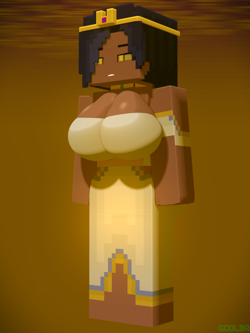 big_breasts crown egyptian_clothing egyptian_female goolba mine-imator minecraft queen samira_(goolba) yellow_eyes