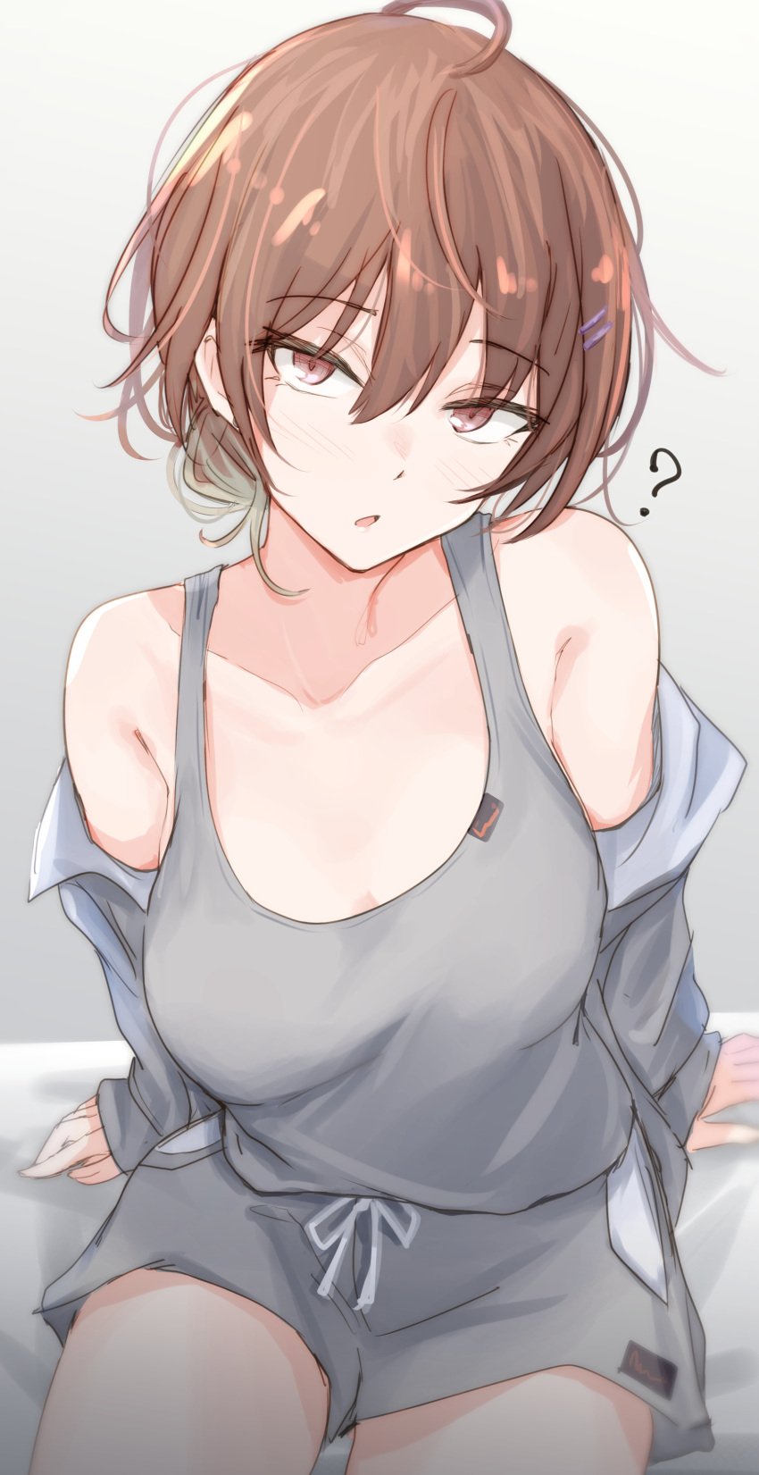 ? aketa_mikoto artist_request bare_shoulders big_breasts brown_hair seductive seductive_eyes seductive_look the_idolm@ster the_idolm@ster_shiny_colors unu_(unucence)