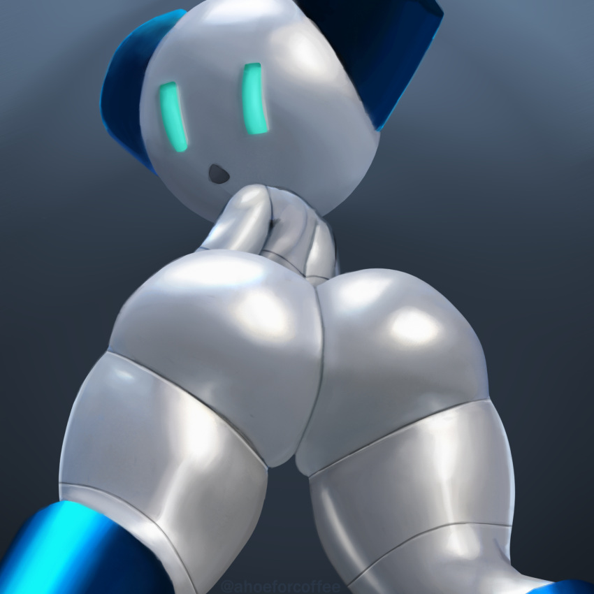 ass big_ass big_butt blue_body butt_focus closed_eyes coffeewithdicks empty_eyes femboy glistening glistening_body grey_body hi_res humanoid looking_at_viewer looking_back low-angle_view machine male metallic_body not_furry nude open_mouth robot robot_humanoid robotboy robotboy_(character) simple_background solo thick_thighs worm&#039;s-eye_view