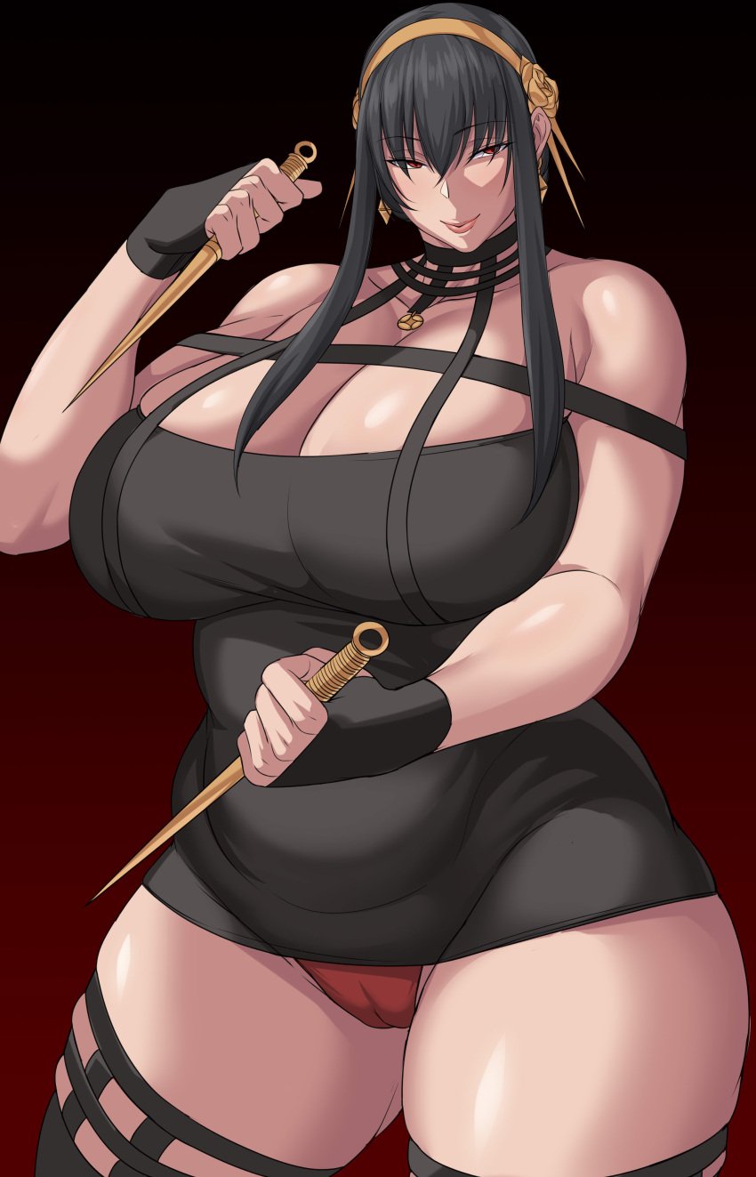 1girls assassin breasts cameltoe cleavage clothing female fully_clothed huge_breasts human love321 revealing_clothes solo solo_female spy_x_family standing stiletto_(weapon) thick_thighs thighhighs venus_body voluptuous wide_hips yor_briar