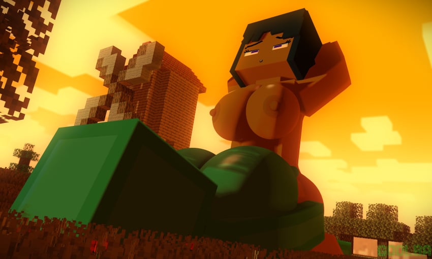 1futa 1girls 3d big_breasts completely_nude duo female futa_giantess futa_on_female futanari giantess goolba goolbabe implied_futanari macro minecraft nude nude_female nude_futanari orange_sky self_upload sex sunset