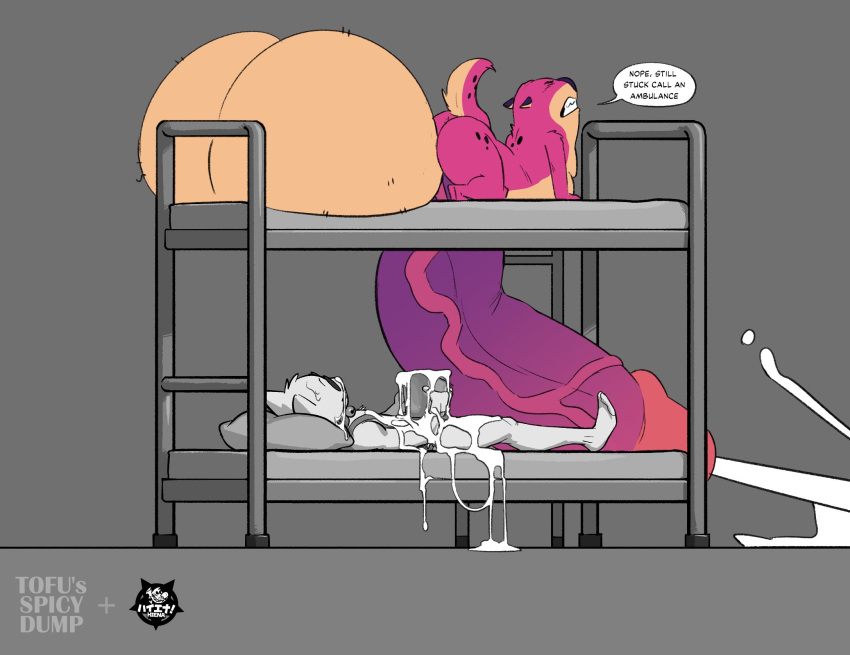 anthro balls big_balls big_penis bottom_bunk_filling_meme_(tofudumps) duo genitals hi_res hyaenid hyper jeffrey_taggart male male/male mammal penis thewilldpink