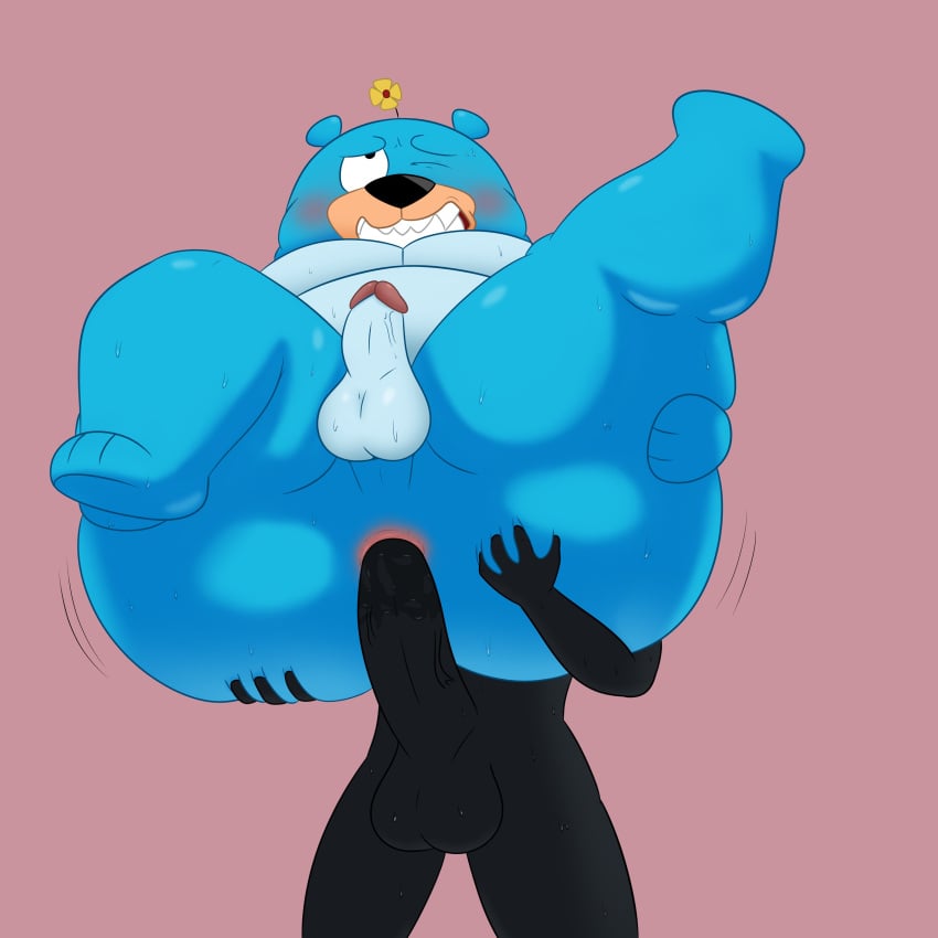 2022 5.0.5_(villainous) absurd_res anthro ass big_butt big_penis black_body black_hat_(villainous) blue_body blush butt_grab colossalstars duo gay genitals hand_on_butt hi_res male male/male male_only mammal one_eye_closed overweight overweight_male penis penis_size_difference sex ursid villainous