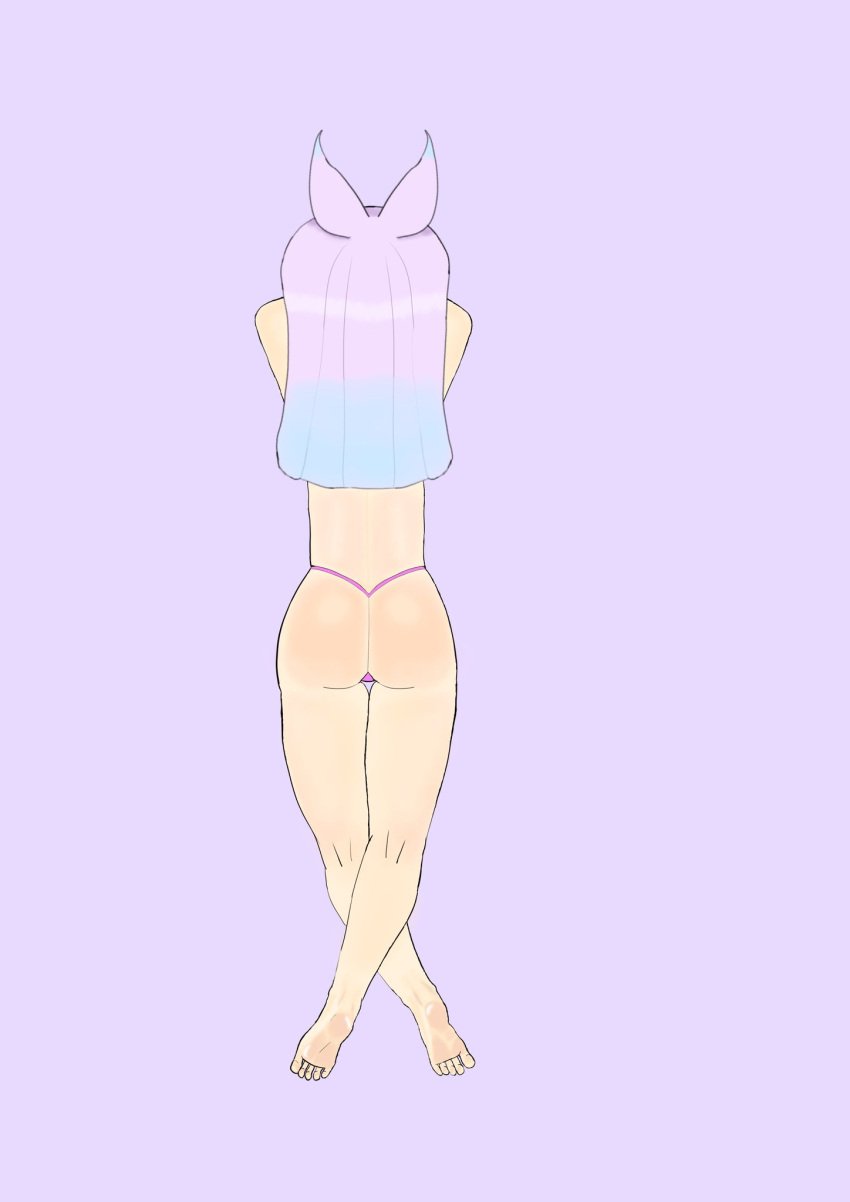 1girls 2022 5_toes alternate_version_available ass back feet female full_body hyogayome indie_virtual_youtuber jugerkd light-skinned_female light_skin more_at_source purple_background purple_thong simple_background solo solo_female thong two_tone_hair virtual_youtuber