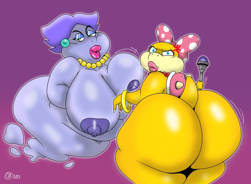 2girls anthro ass big_ass big_breasts big_butt breathotter bubble_ass bubble_butt female female_focus female_only hyper_ass jewelry looking_at_viewer looking_back madame_flurrie mario_(series) multiple_girls nintendo nude_female paper_mario smooth_skin wendy_o._koopa