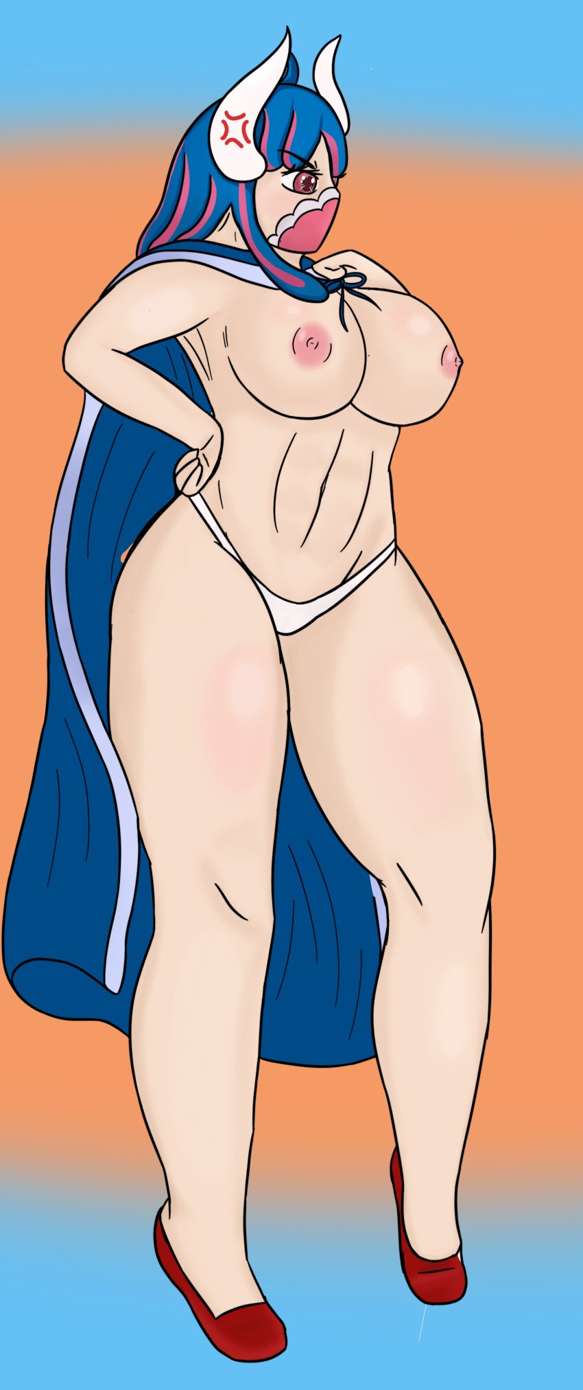 1girls almost_naked angry big_breasts blue_hair female female_only high_heels jfode one_piece panties panties_only pink_eyes topless ulti_(one_piece)