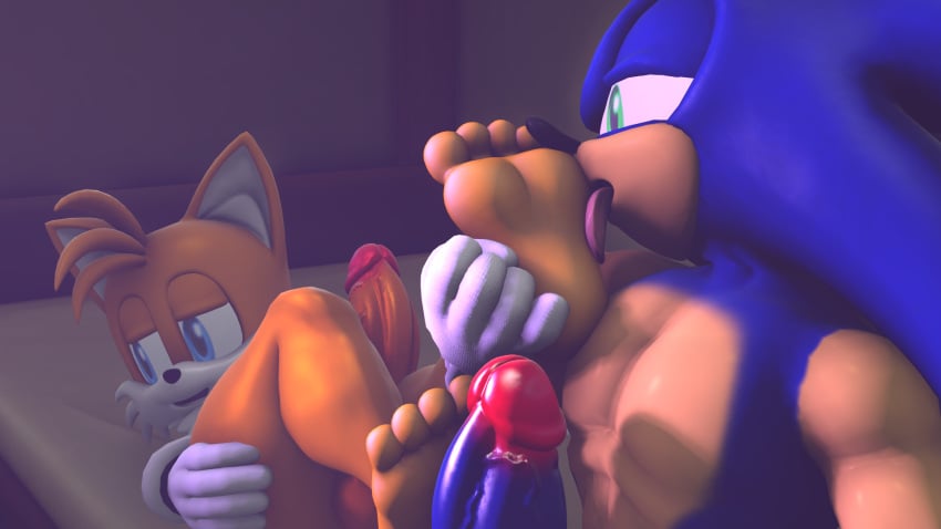 3d 3d_(artwork) barefoot erection feet foot_fetish foot_focus foot_lick foot_play foot_worship gay licking licking_feet male/male male_only penis soles sonic_(series) sonic_the_hedgehog sonic_the_hedgehog_(series) source_filmmaker tails toes tongue twintails3d twintailssfm two_tone_body two_tone_face yaoi