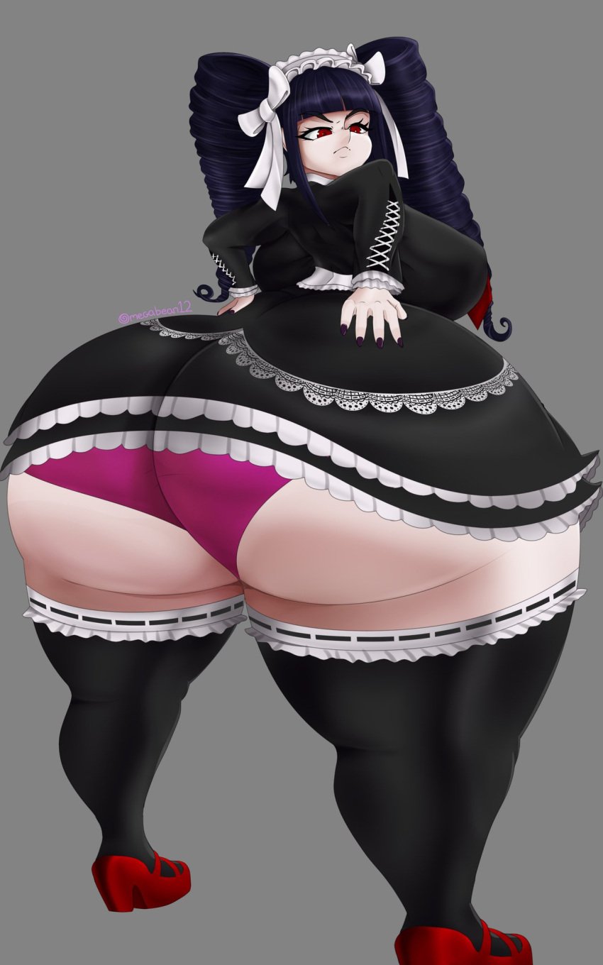 annoyed ass big_breasts breasts celestia_ludenberg danganronpa danganronpa:_trigger_happy_havoc danganronpa_1 dress female_only hand_on_ass huge_ass nail_polish omegabean panties pink_panties smooth_skin stockings tagme thick_thighs