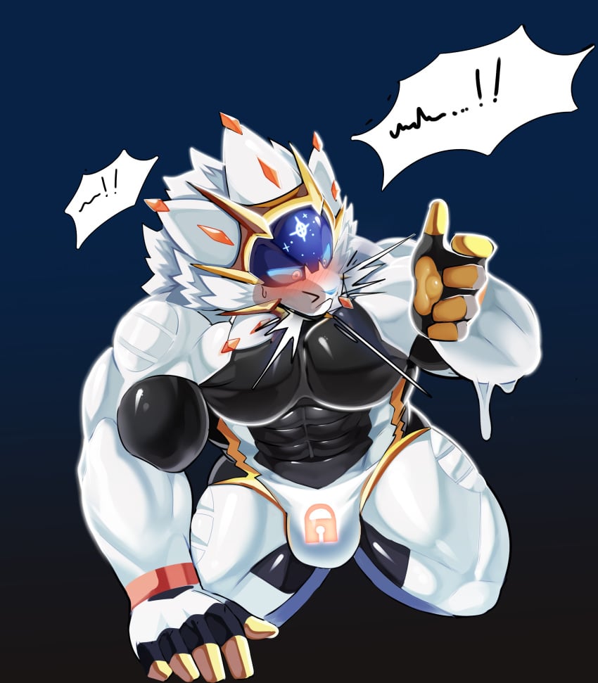 absurd_res anthro clothing generation_7_pokemon goo_transformation hi_res legendary_pokemon male male_only manyu muscular nintendo pokemon pokemon_(species) pokemon_only rubber rubber_clothing rubber_suit solgaleo solo transformation video_games