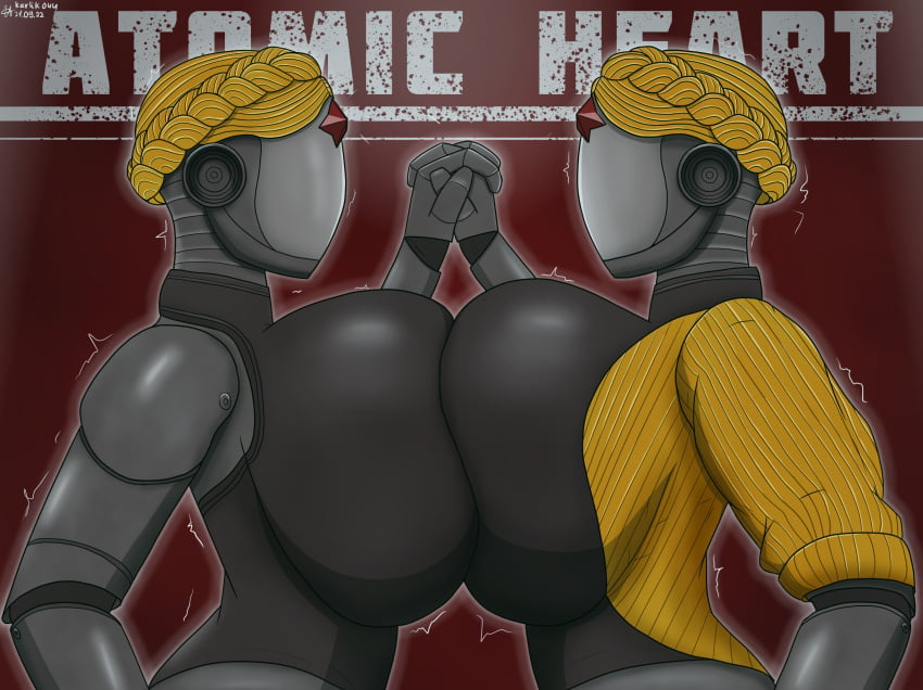 2girls atomic_heart big_breasts boobs_bang breast_frottage breast_press breasts busty clothing communism curvaceous female female_only hand hand_holding huge_breasts karlik044 left_(atomic_heart) right_(atomic_heart) robot robot_girl robot_humanoid sisters soviet the_twins_(atomic_heart) twins