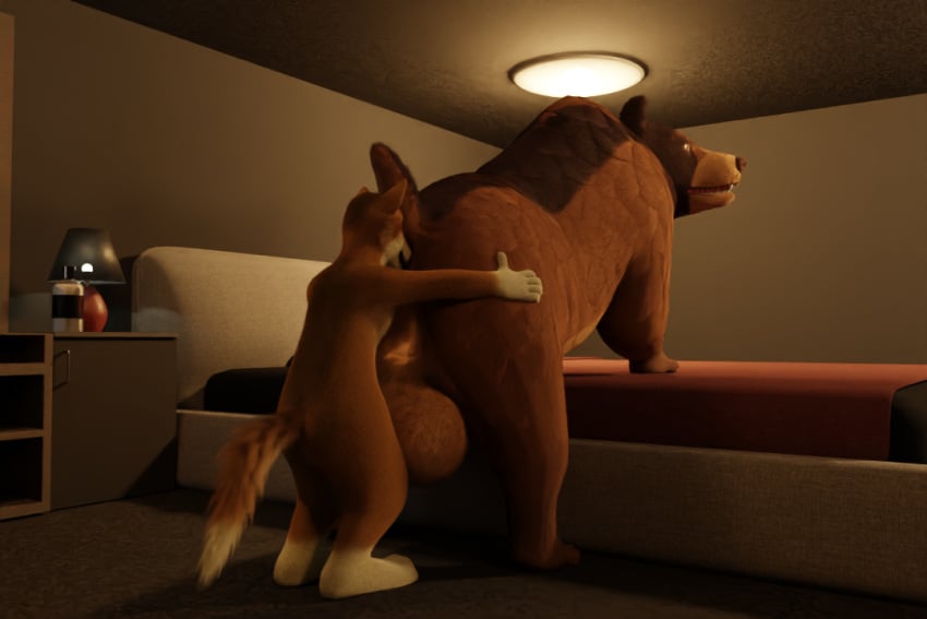 anal anthro balls bed bedroom big_balls blender_(software) bokonus canid canine canis duo feral fur furniture genitals male male/male mammal mikeiscool12345 oral rimming roxaszy98 sex untied_verbeger ursid wafel wolf