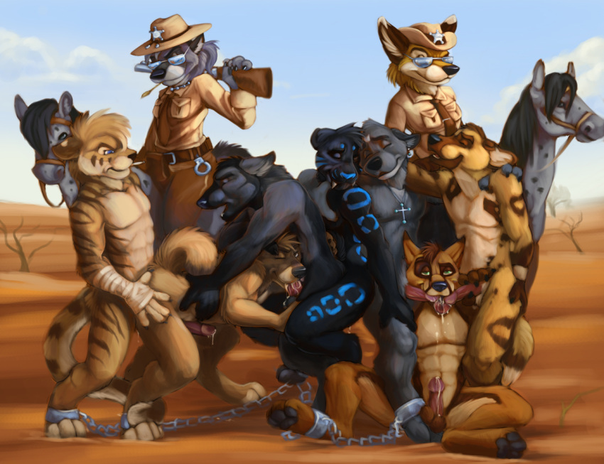 9boys anal anthro ares ball_fondling balls bandage blue_eyes canine chains chibi-marrow cum drool female fur furry gay group male no_humans oral orgy penetration police precum saliva sheriff thundergrey wolf