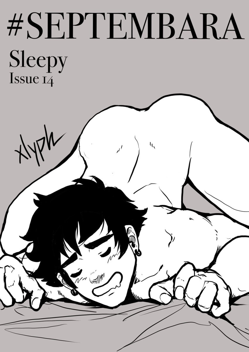 ass_up back_muscles black_and_white drooling english_text male male_only muscles muscular muscular_male septembara sheet_grab sketch sleeping sleepy uncolored xlyph