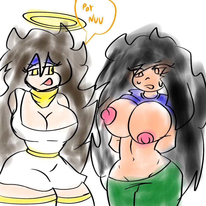 ari_ariana ariana_lol bad_anatomy black_hair blue_skin breasts fnf friday_night_funkin lol original original_character uriel_(character_oc)